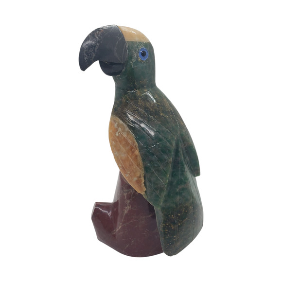 Vintage Hand Carved Gemstone Parrot Sculpture Bird Agate & Jasper Gems 2 pcs - Picture 1 of 12